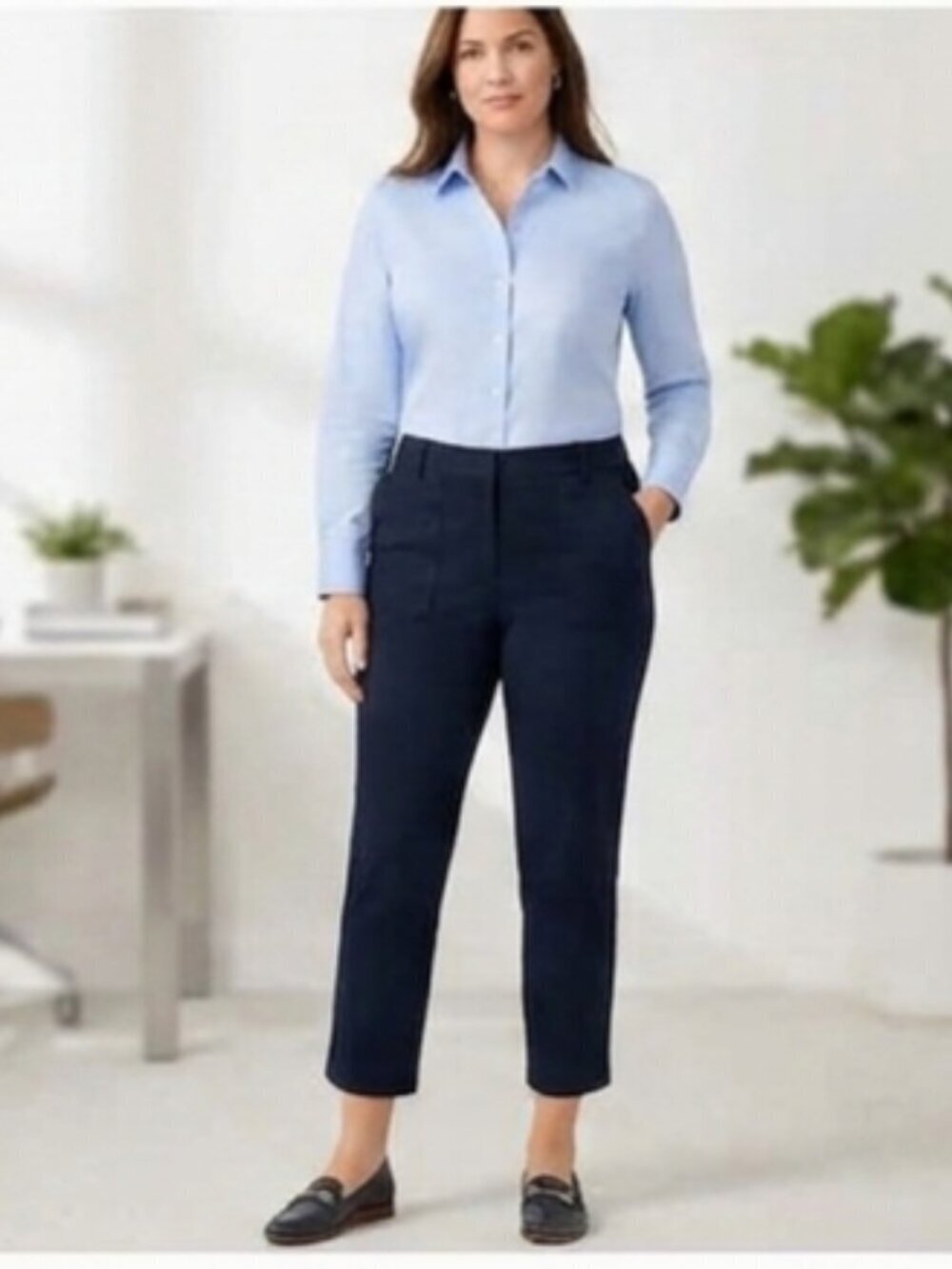Talbot's Women's Perfect Crop Navy Blue Zip Front Pockets Pants Size 16 Office